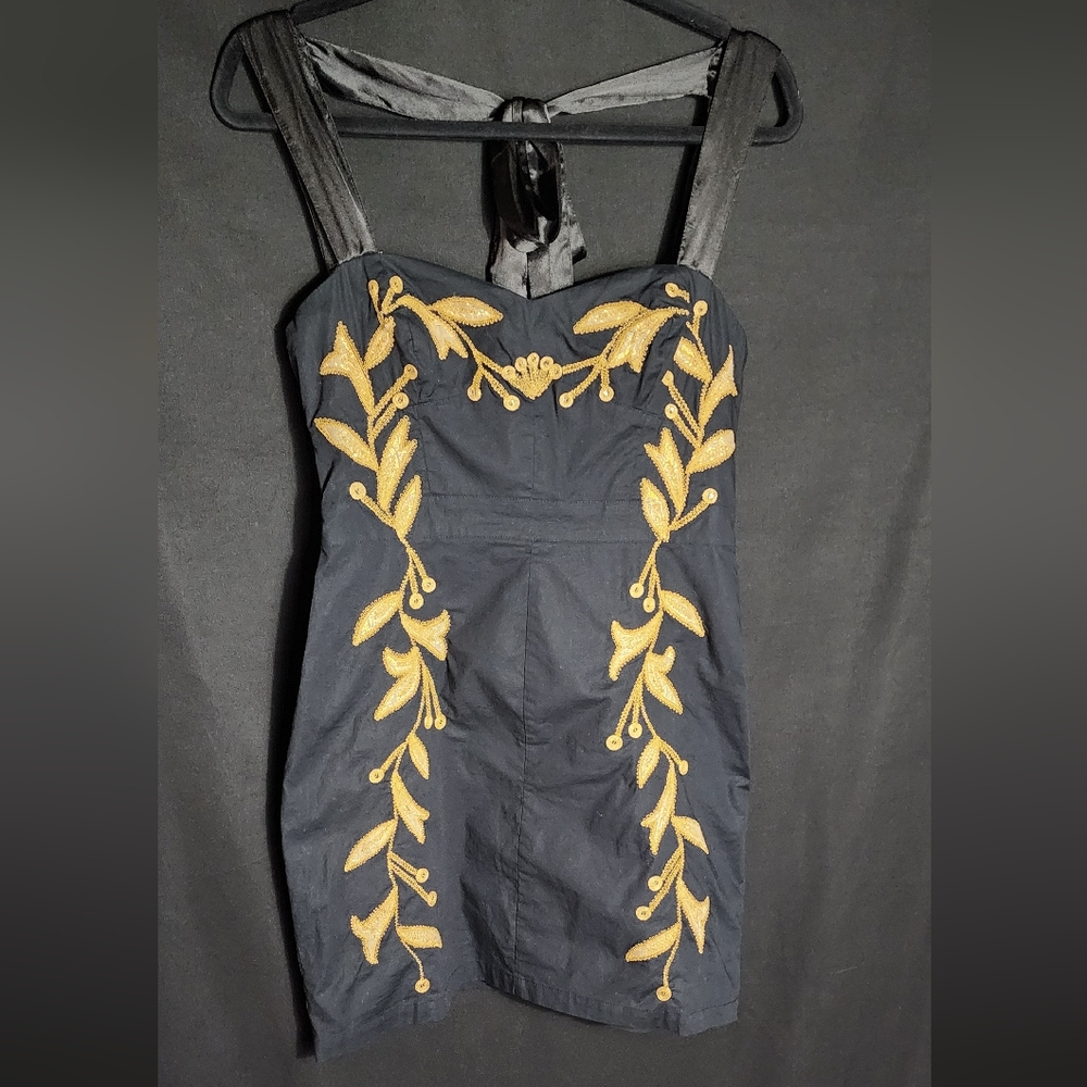 SOLD Black and Gold Embroidery Sequined Mini Dress